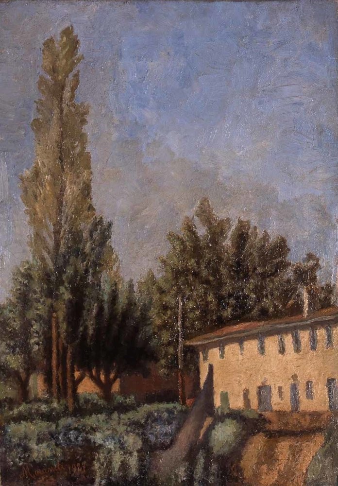 Paesaggio con grande pioppo