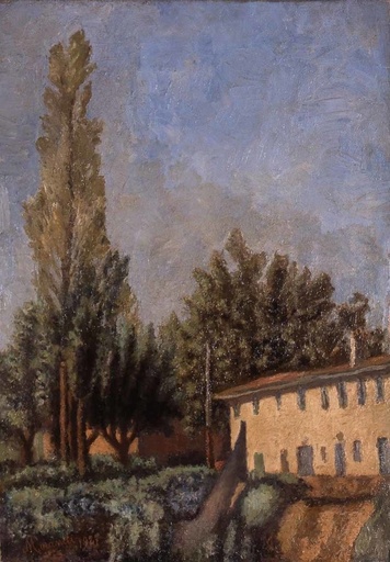 Paesaggio con grande pioppo